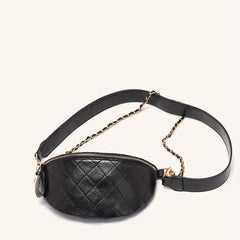 Argyle Quilted Fanny Pack Crossbody Chain Bag PU Leather Chest Purse