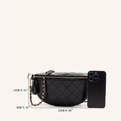 Argyle Quilted Fanny Pack Crossbody Chain Bag PU Leather Chest Purse