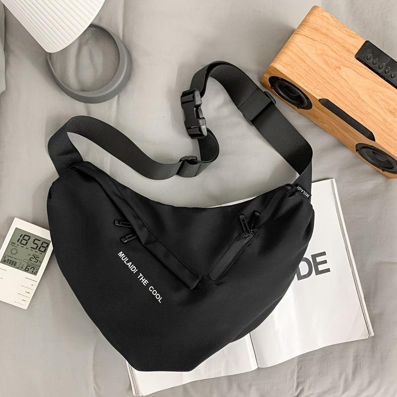 Letter Graphic Crossbody Bag Nylon Hobo Bag For Travel Hiking Cycling