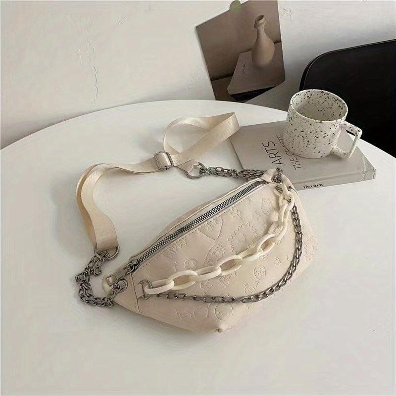 Cartoon Graffiti Chest Bag Zip Crossbody Bag Embossed Acrylic Strap