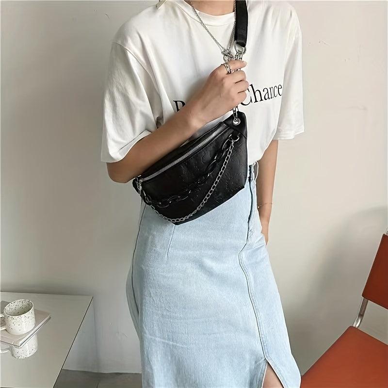 Cartoon Graffiti Chest Bag Zip Crossbody Bag Embossed Acrylic Strap
