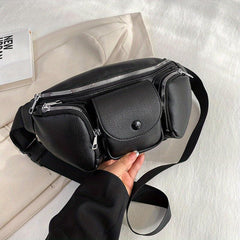 Retro Solid PU Leather Chest Bag Women's Waist Bag
