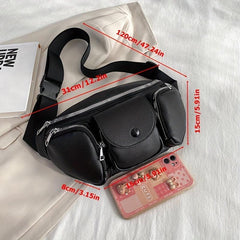 Retro Solid PU Leather Chest Bag Women's Waist Bag