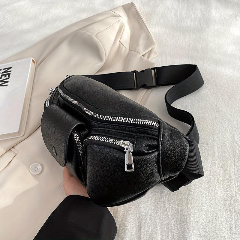 Retro Solid PU Leather Chest Bag Women's Waist Bag