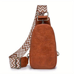 Vintage Sling Backpack Wide Guitar Strap Chest Bag Boho Style PU Leather