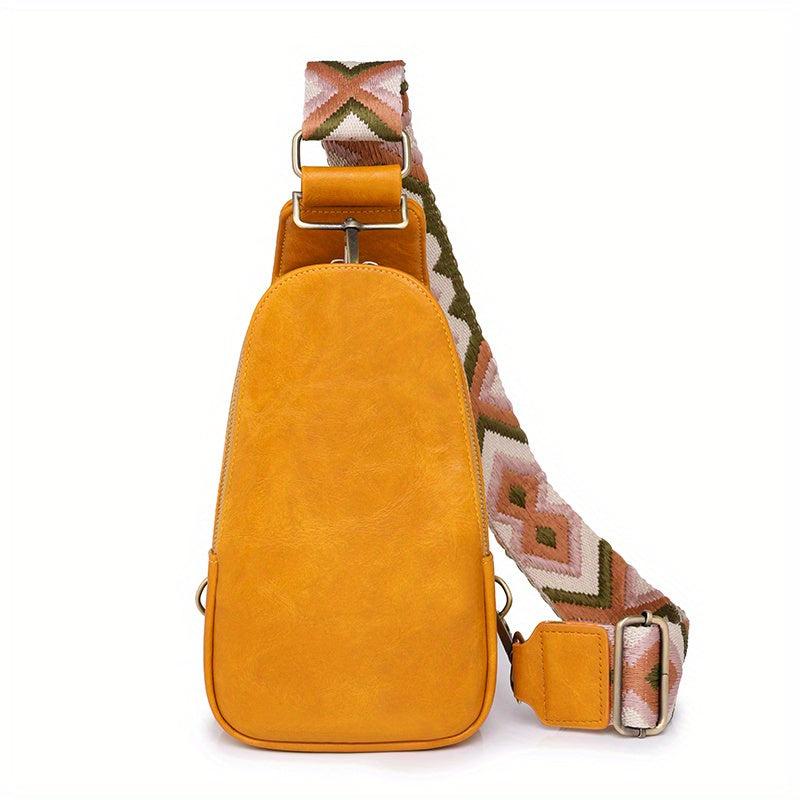 Vintage Sling Backpack Wide Guitar Strap Chest Bag Boho Style PU Leather