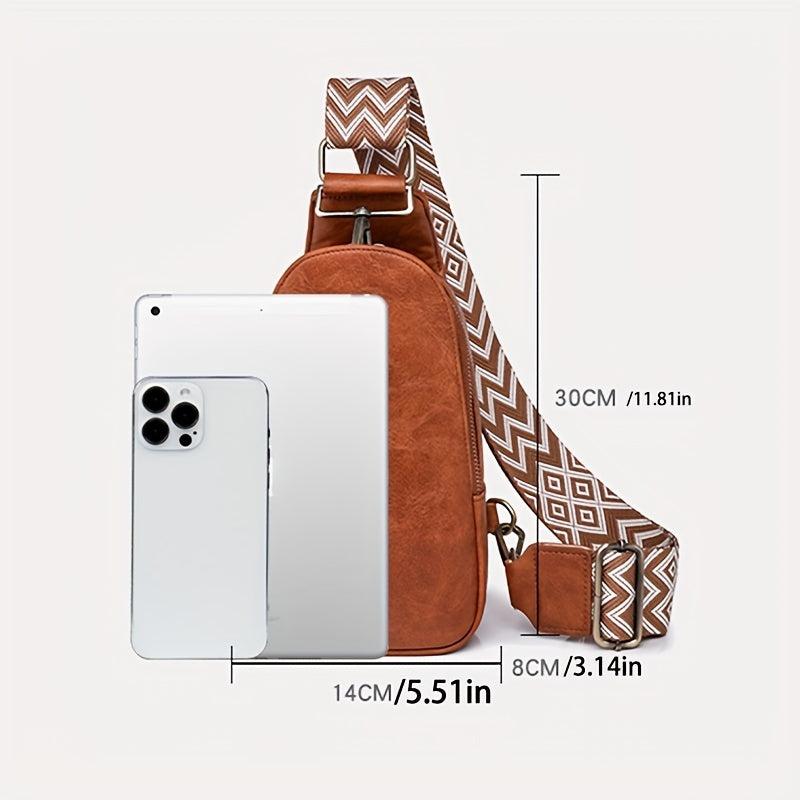 Vintage Sling Backpack Wide Guitar Strap Chest Bag Boho Style PU Leather