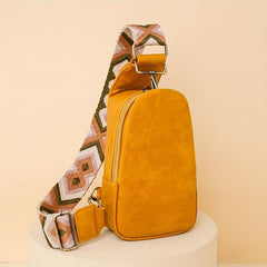 Vintage Sling Backpack Wide Guitar Strap Chest Bag Boho Style PU Leather