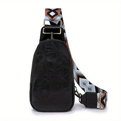 Vintage Sling Backpack Wide Guitar Strap Chest Bag Boho Style PU Leather
