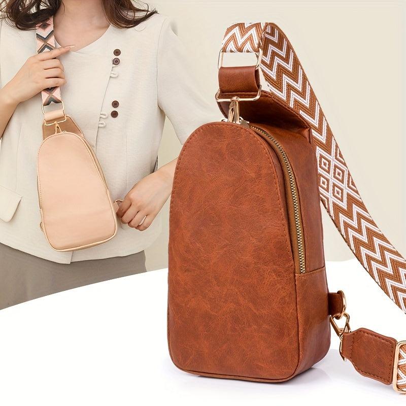 Vintage Sling Bag With Lock Guitar Strap Crossbody Bag