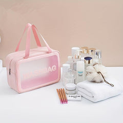 Pink Waterproof Cosmetic Bag, Large Capacity Portable Makeup Bag