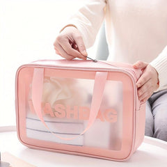 Pink Waterproof Cosmetic Bag, Large Capacity Portable Makeup Bag