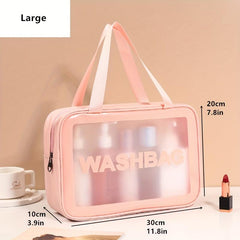 Pink Waterproof Cosmetic Bag, Large Capacity Portable Makeup Bag