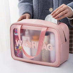 Pink Waterproof Cosmetic Bag, Large Capacity Portable Makeup Bag