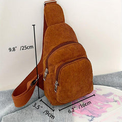 Corduroy Soft Crossbody Bag Solid Chest Bag Fanny Pack