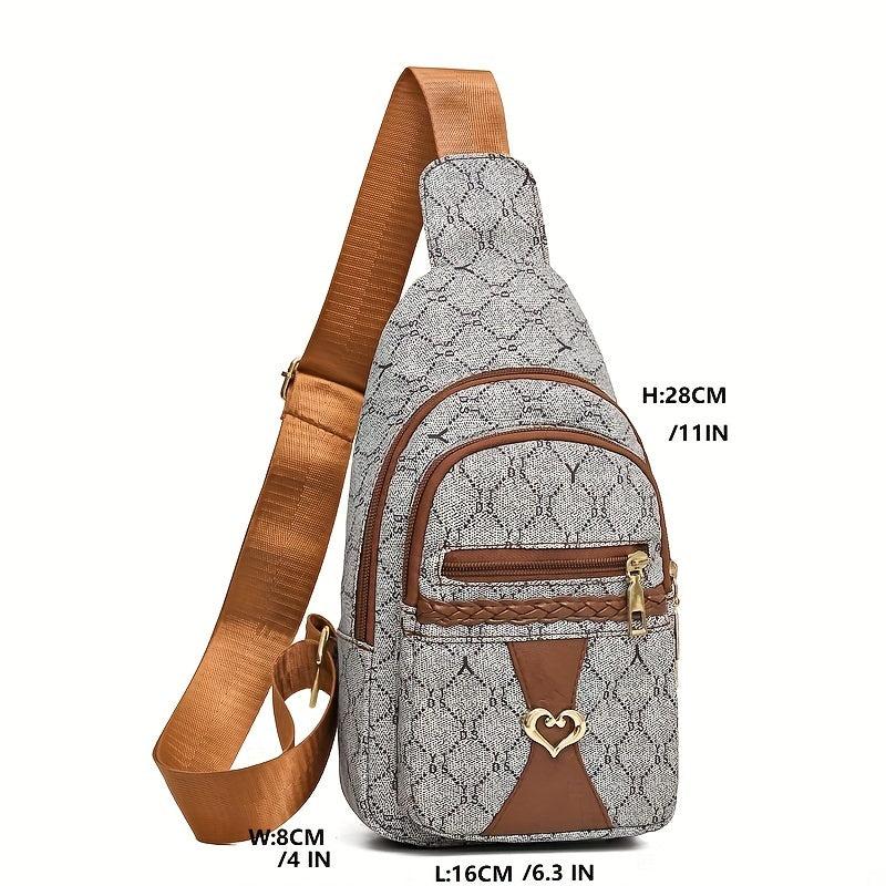 Geometric Pattern Sling Bag Zipper Crossbody Casual Chest Bag