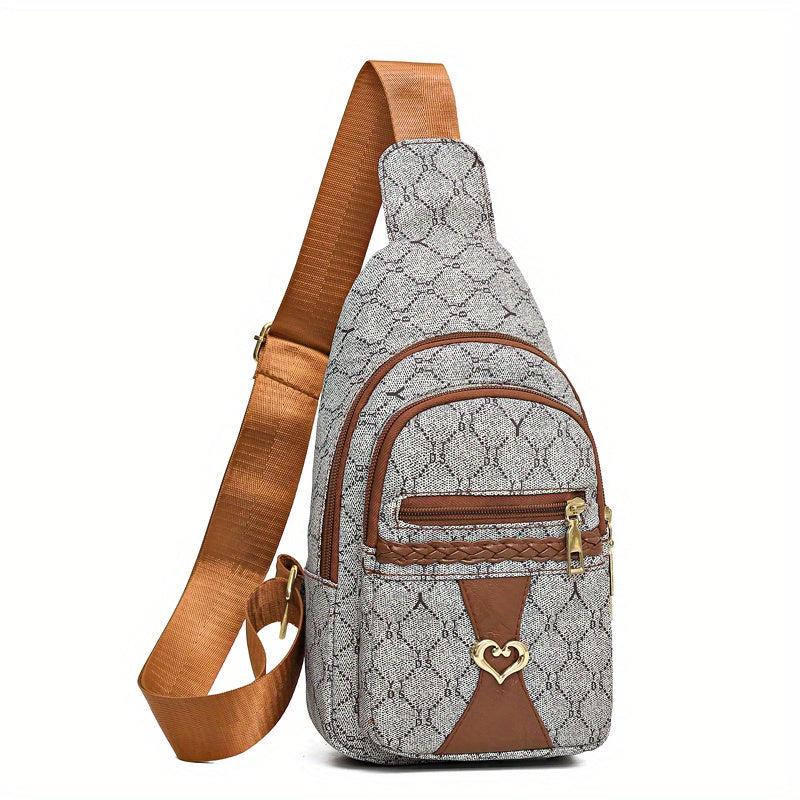 Geometric Pattern Sling Bag Zipper Crossbody Casual Chest Bag