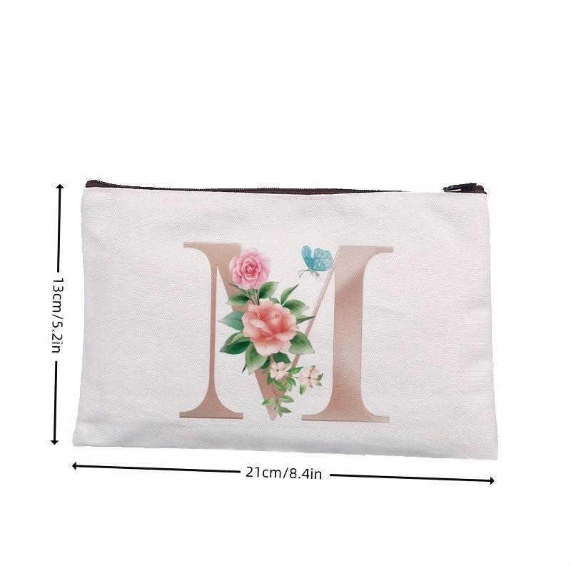 Rose Letter Printed Cosmetic Bag Canvas Makeup Pouch Lightweight