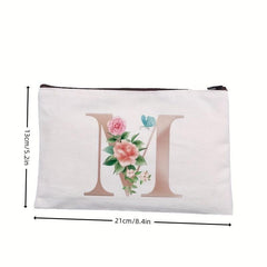 Rose Letter Printed Cosmetic Bag Canvas Makeup Pouch Lightweight