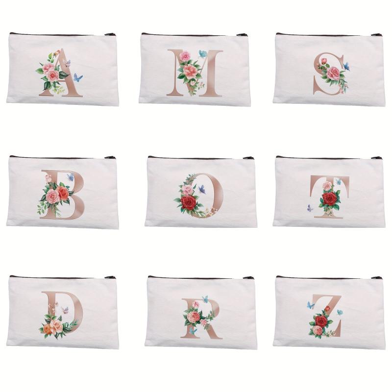 Rose Letter Printed Cosmetic Bag Canvas Makeup Pouch Lightweight