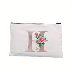 Rose Letter Printed Cosmetic Bag Canvas Makeup Pouch Lightweight
