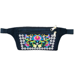 Embroidered Zipper Front Canvas Fanny Pack Women Waist Bag
