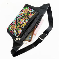 Embroidered Zipper Front Canvas Fanny Pack Women Waist Bag