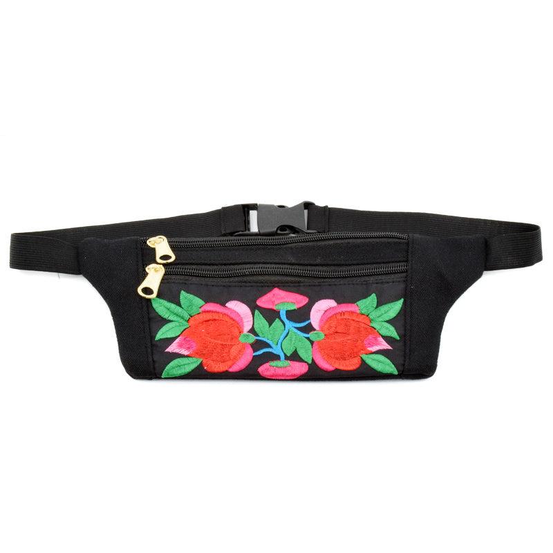 Embroidered Zipper Front Canvas Fanny Pack Women Waist Bag
