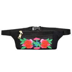 Embroidered Zipper Front Canvas Fanny Pack Women Waist Bag