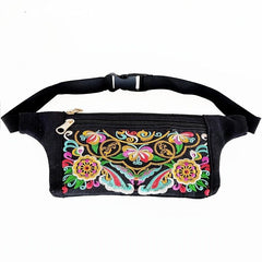 Embroidered Zipper Front Canvas Fanny Pack Women Waist Bag