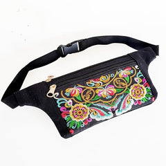 Embroidered Zipper Front Canvas Fanny Pack Women Waist Bag