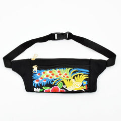 Embroidered Zipper Front Canvas Fanny Pack Women Waist Bag
