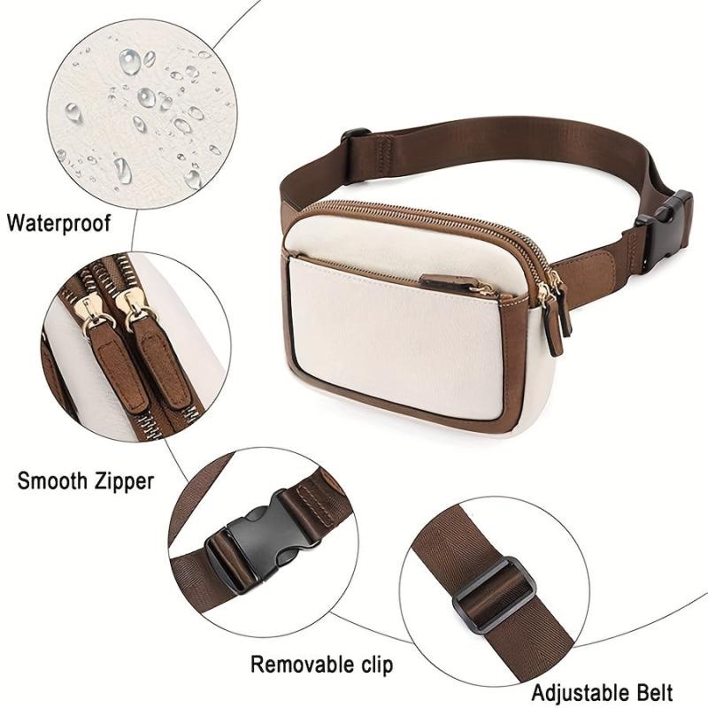 Waterproof Adjustable Mini Chest Bag Zipper Fanny Pack Ivory Waist Bag