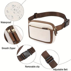 Waterproof Adjustable Mini Chest Bag Zipper Fanny Pack Ivory Waist Bag
