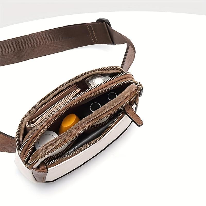 Waterproof Adjustable Mini Chest Bag Zipper Fanny Pack Ivory Waist Bag