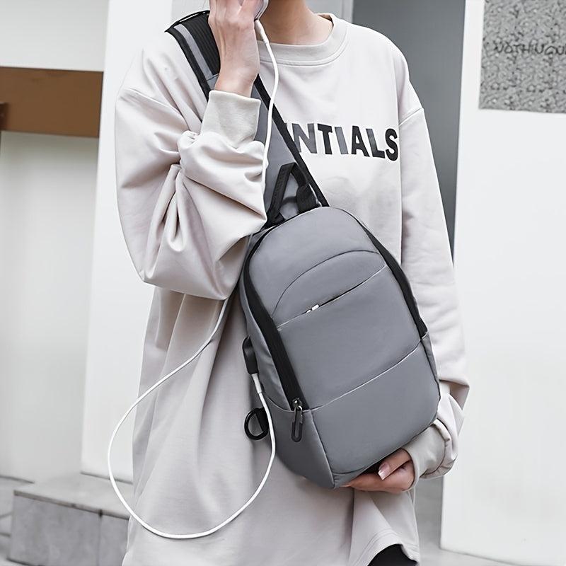 Nylon Sling Bag USB Charging Port Crossbody Lightweight Chest Purse