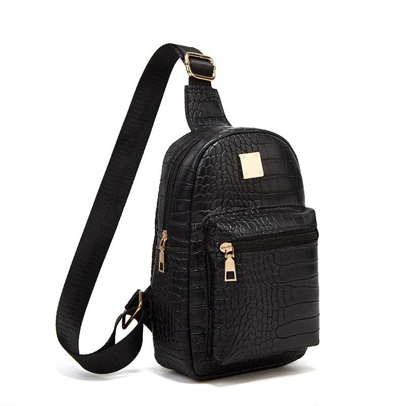 Crocodile Pattern Sling Bag PU Leather Chest Purse Women's Travel Crossbody Bag
