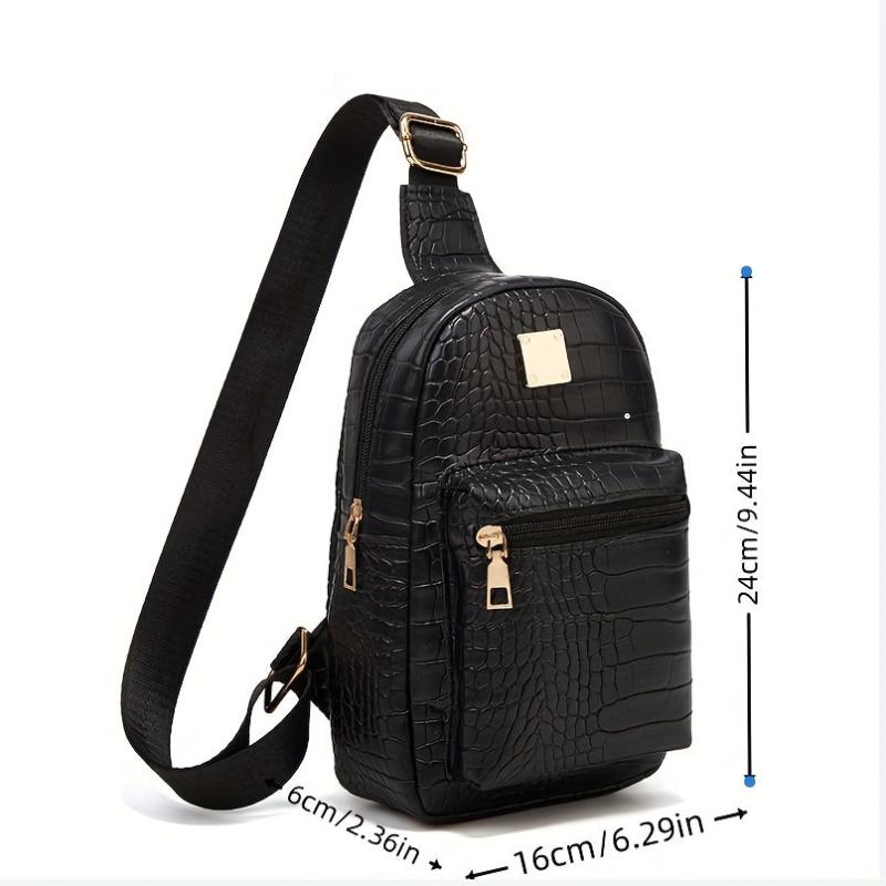 Crocodile Pattern Sling Bag PU Leather Chest Purse Women's Travel Crossbody Bag