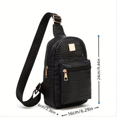 Crocodile Pattern Sling Bag PU Leather Chest Purse Women's Travel Crossbody Bag