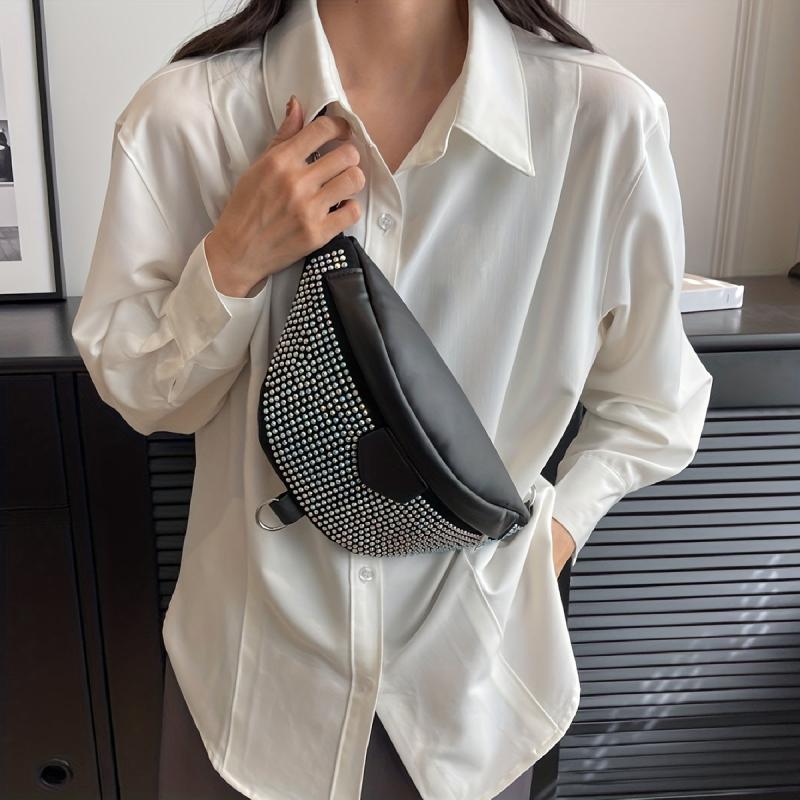 Glitter Rhinestone Crossbody Bag with Adjustable Strap