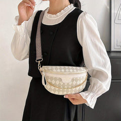 Argyle Embossed Fanny Pack Chain Decor Crossbody Purse