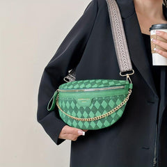 Argyle Embossed Fanny Pack Chain Decor Crossbody Purse
