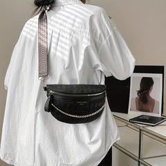 Argyle Embossed Fanny Pack Chain Decor Crossbody Purse