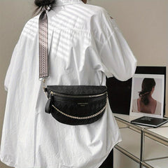 Argyle Embossed Fanny Pack Chain Decor Crossbody Purse