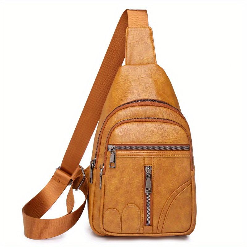 Vintage Zipper Chest Bag Multifunctional Shoulder Bag With Adjustable Strap