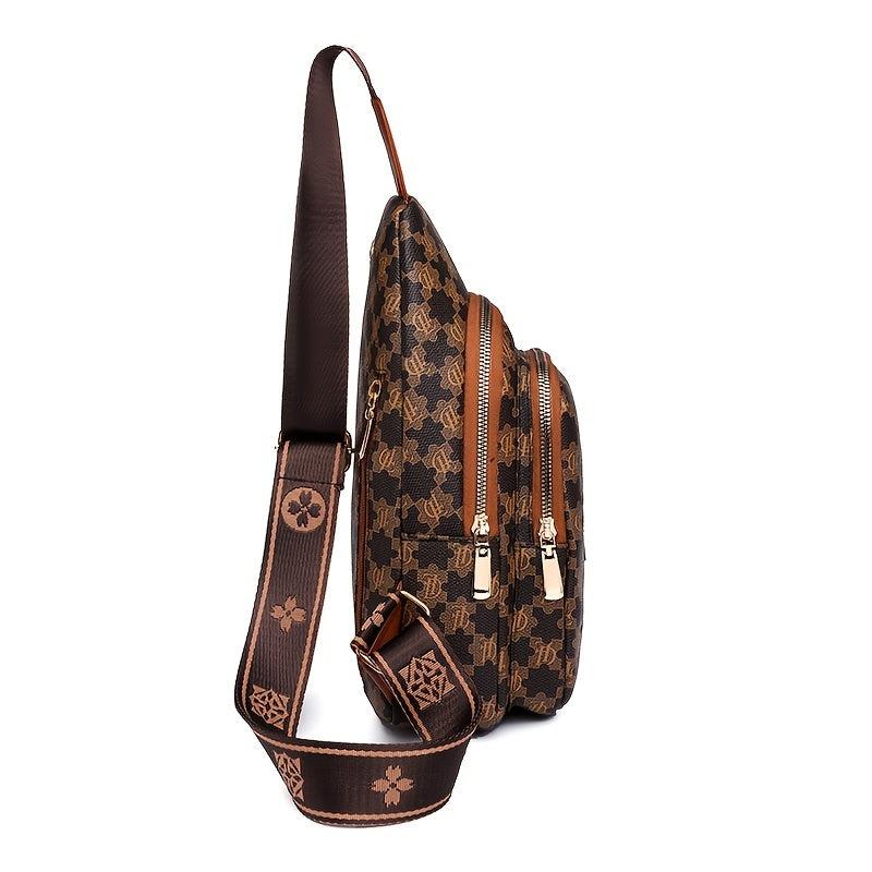 Double Zipper Sling Bag Casual Crossbody Chest Bag