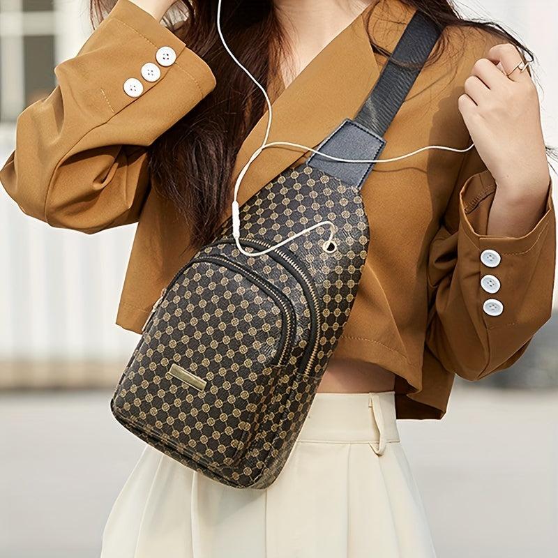 Geometric Pattern Sling Bag Crossbody Bag with Earphone Hole