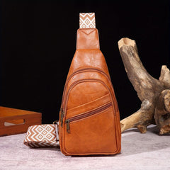 Retro Oil Wax Leather Chest Bag Crossbody Sling Backpack