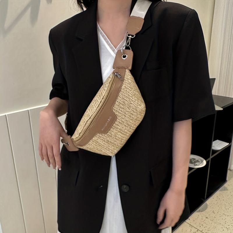 Straw Woven Summer Chest Bag Braided Beach Sling Bag All Match Crossbody Bag