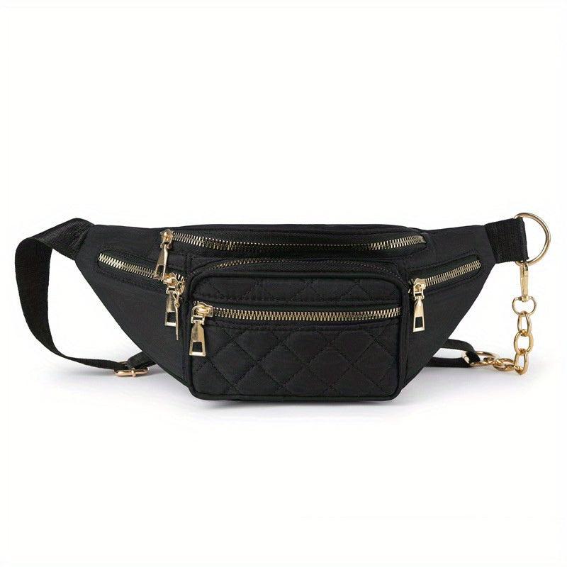 Quilted Pocket Chest Bag Sports Fitness Crossbody Fanny Pack
